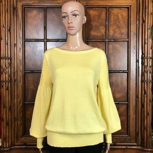 Ann Taylor Buttercream Smocked Lantern Sleeve Bateau Neck Sweater